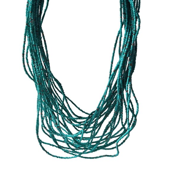 Southwest Turquoise Seed Beaded Multi Strand Chunky Necklace Boho Fashion Women - Picture 1 of 5